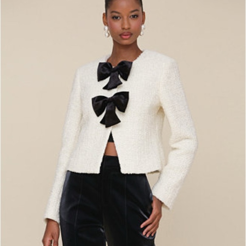Avec Les Filles Ivory Cream Black Bow Cardigan Blazer NWT - Picture 4 of 16
